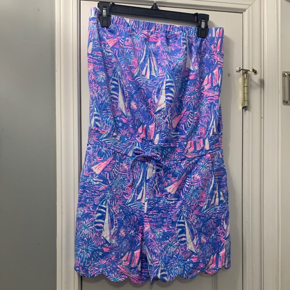 Lilly Pulitzer Blue & Pink Sailboat Print Women’s Shorts Romper